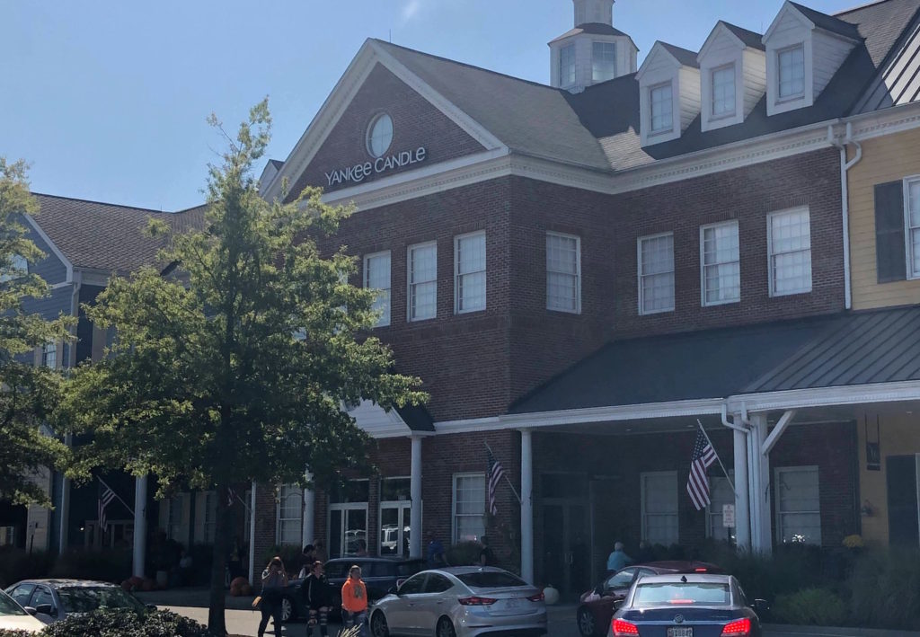 Yankee Candle Village exterior, a brick building with windows