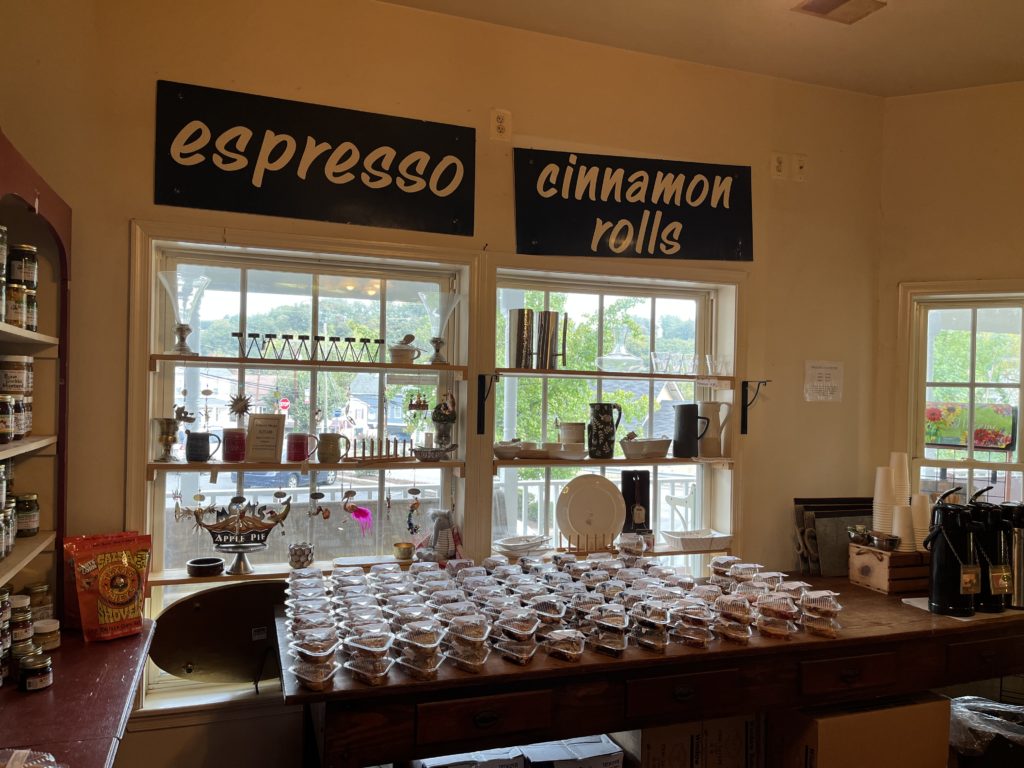 dozens of slices of pie lined up at Mom's Apple Pie Co.